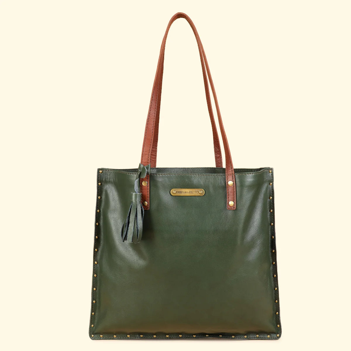 Ines Tote Bag- Genuine Waxy Leather Olive Green