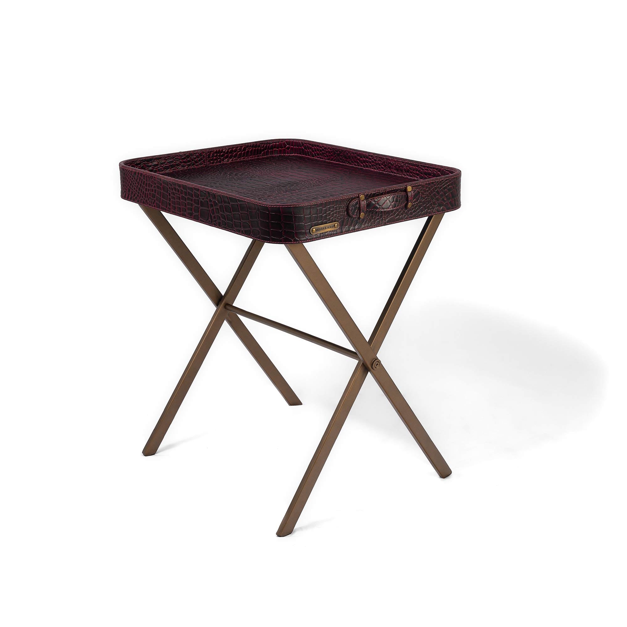 Tray On Stand Croco Burgundy