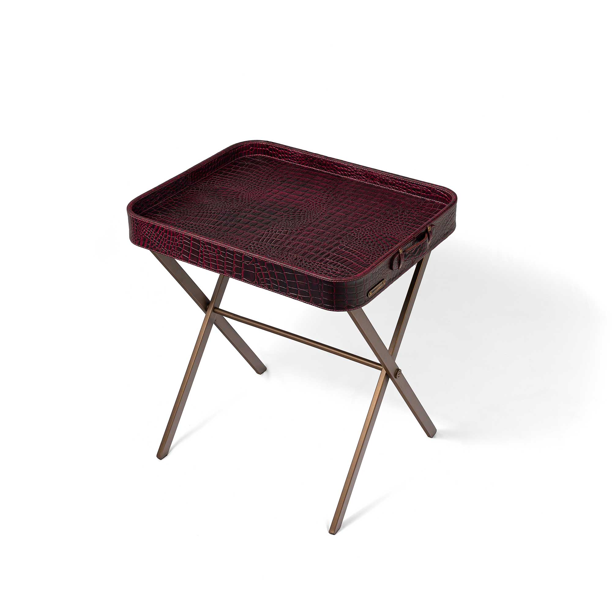 Tray On Stand Croco Burgundy