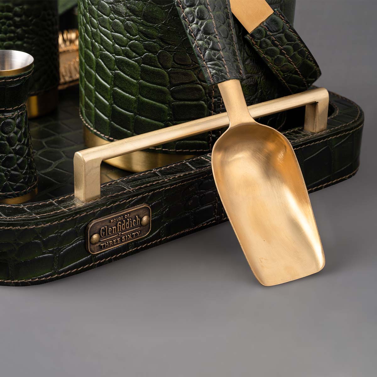 Debonair Bar Tray & Cocktail Set Metal Handle - Green