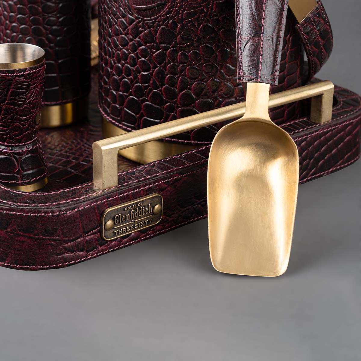 Debonair Bar Tray & Cocktail Set Metal Handle - Burgundy