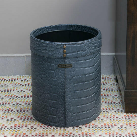 Eden Waste Bin In Genuine Croco Leather Grey