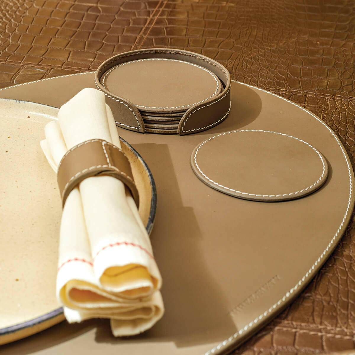 Modella Round Coasters Set Of 6 Taupe